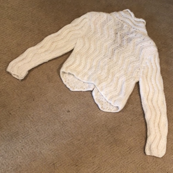 Shawl collar tuxedo hem open weave ivory  cardigan sweater M - Picture 2 of 16